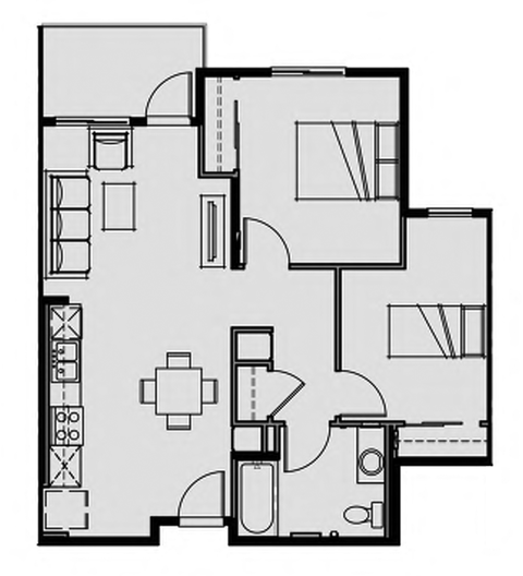 Unit 2.2 2 Bed 1 Bath 808 sq ft